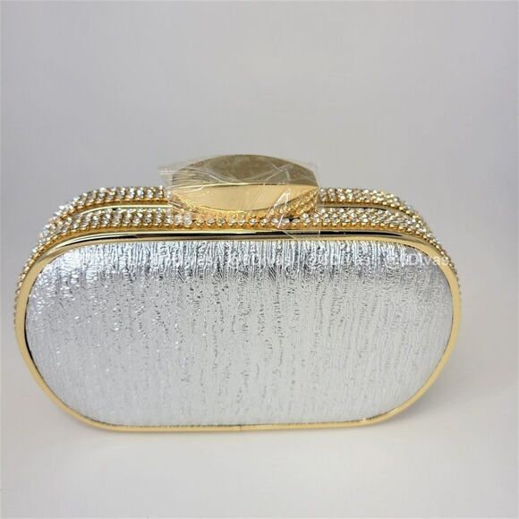 Silvery Metallic Sheen Minaudiere Clutch Purse Evening Purse for Brides -… - Picture 1 of 9